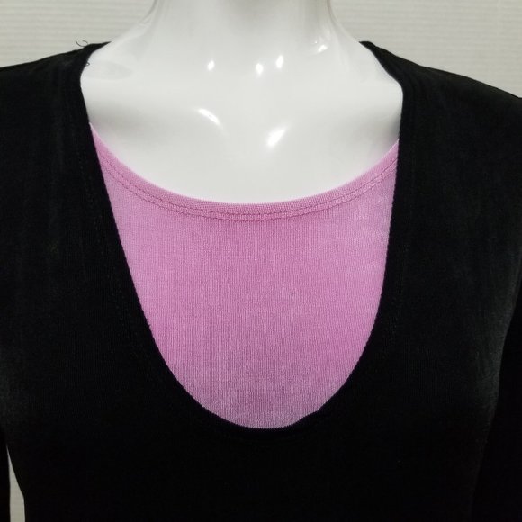 Softwear by Mark Singer top Small slinky layered look 2fer side split 3/4 sleeve - Picture 6 of 11